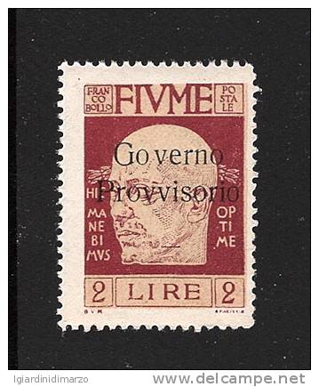 FIUME - 1921 - Valore Da 2 Lire (n. 125 D'Annunzio) Soprast. GOVERNO PROVVISORIO - Nuovo S.T.L. - In Buone Condizioni. - Fiume