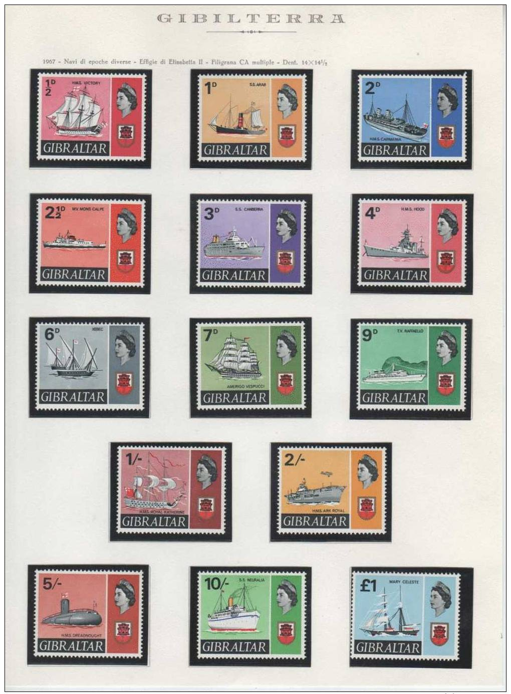 GIBRALTA...MNH...COMPLETE    ... ISSUES...1967-69...Scott Cat  # 186-199 - Gibraltar