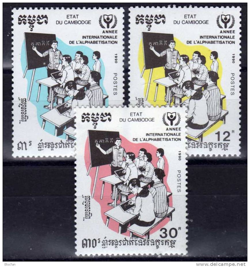 UNO-Jahr Der Alphabetisierung 1990 Kambodscha 1155/7 Plus ZD-Paar ** 20€ UNIESCO Set From Cambodge - Kampuchea