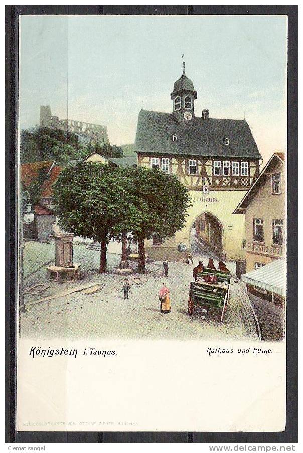 TOP!! KÖNIGSTEIN IM TAUNUS * LITHO RATHAUS UND RUINE *!! - Koenigstein