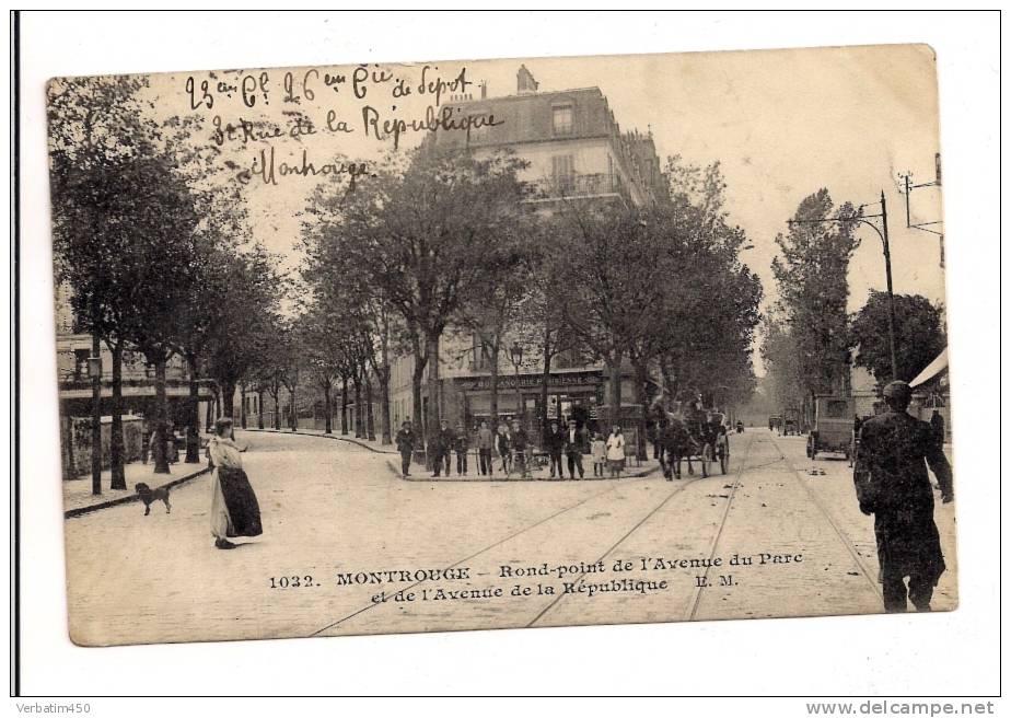 92..MONTROUGE..ROND POINT  DE L AVENUE DU PARC ET AVENUE DE LA REP..TRES ANIMEE..1914 - Montrouge