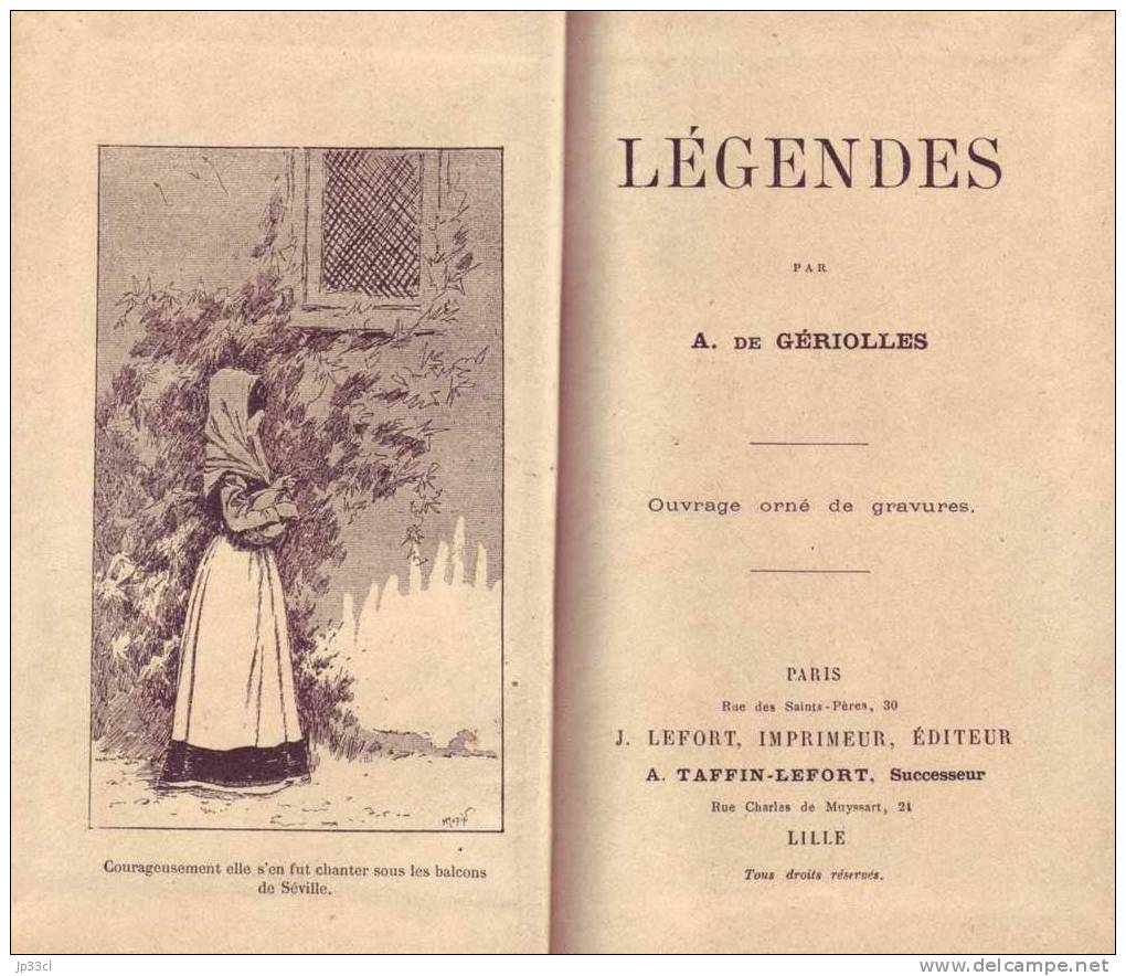 Légendes Par A De Gériolles (avec Gravures), Paris, J. Lefort, éditeur - 1801-1900