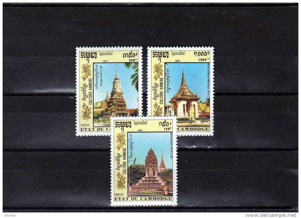 Kultur Der Khmer Pagoden 1992 Kambodscha 1285/7 Plus ZD-Paar ** 21€ Folklore Art Set From Cambodge - Kampuchea