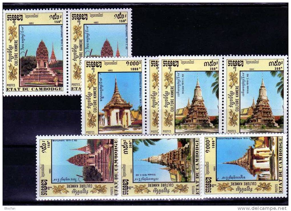 Kultur Der Khmer Pagoden 1992 Kambodscha 1285/7 Plus ZD-Paar ** 21€ Folklore Art Set From Cambodge - Kampuchea