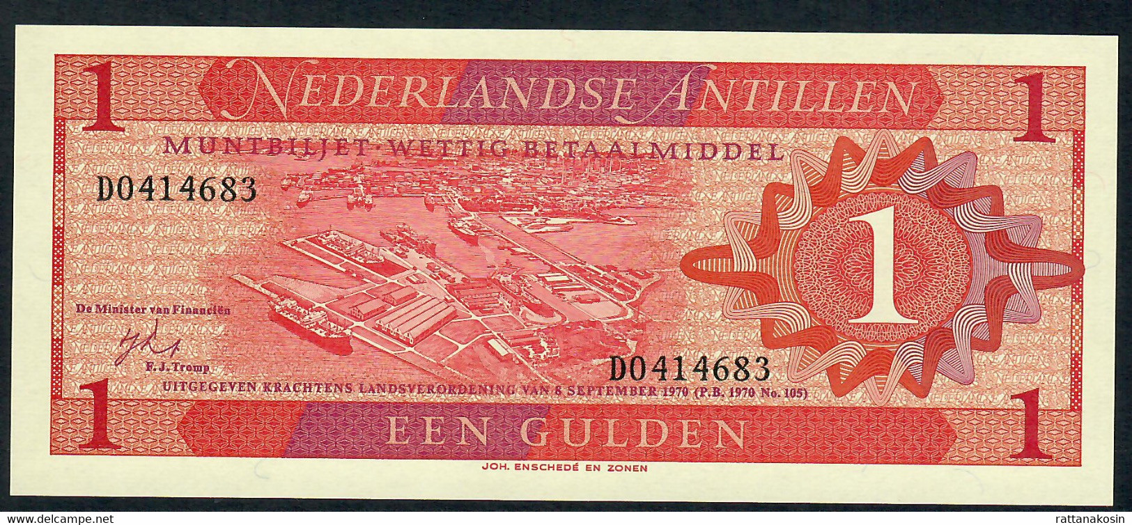 NETHERLANDS ANTILLES  P20  1 GULDEN 1970 Signature 3  UNC. - Nederlandse Antillen (...-1986)