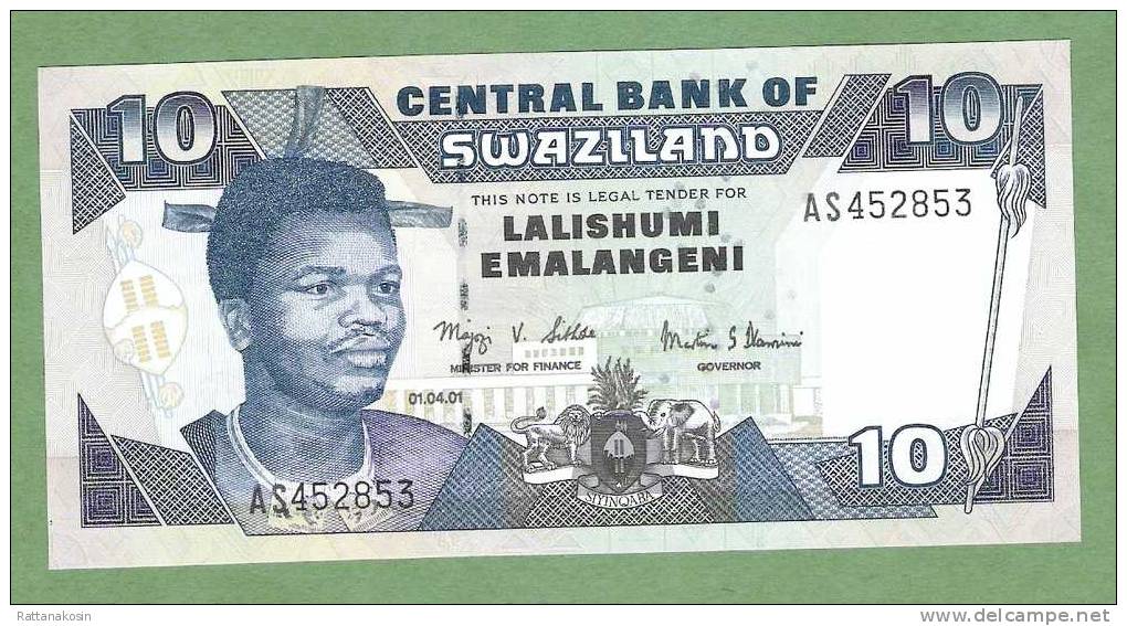 SWAZILAND P29a 10 EMALANGENI 2001 #AS Signature 9a    UNC. - Swasiland