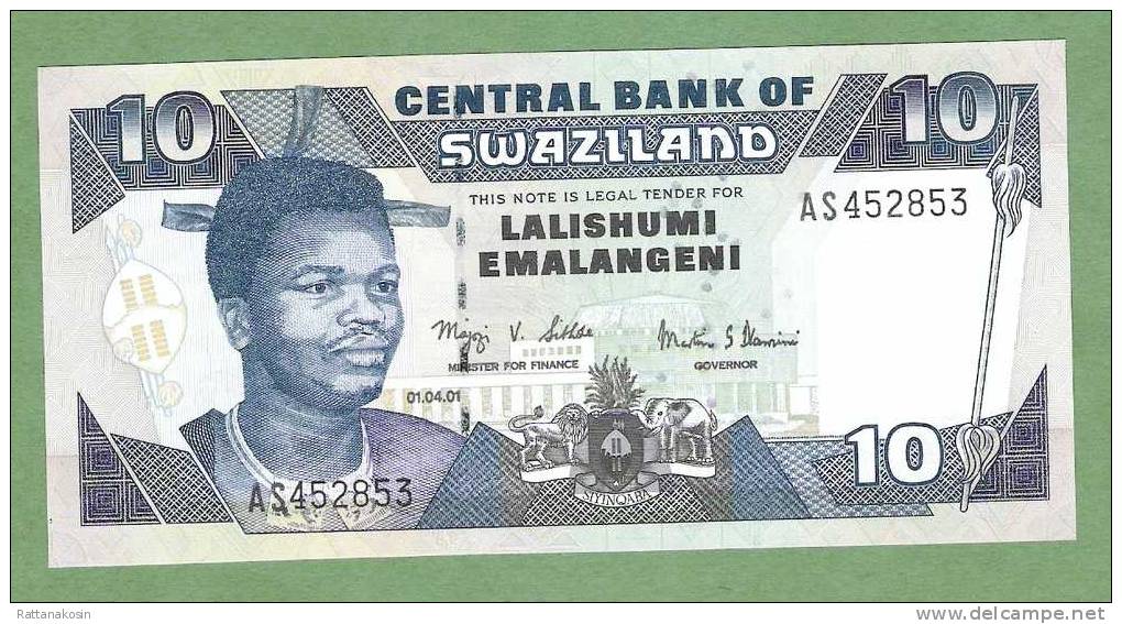 SWAZILAND P29a 10 EMALANGENI 2001 #AS Signature 9a    UNC. - Swaziland