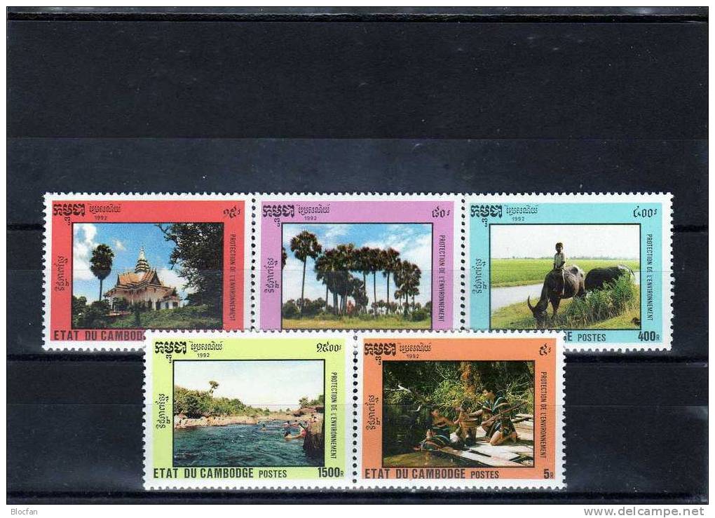 Landschaft Und Umweltschutz 1992 Kambodscha 1306/0 Plus ZD-Paar ** 25€ Wald Büffel See Pagode Nature Set From Cambodge - Kampuchea