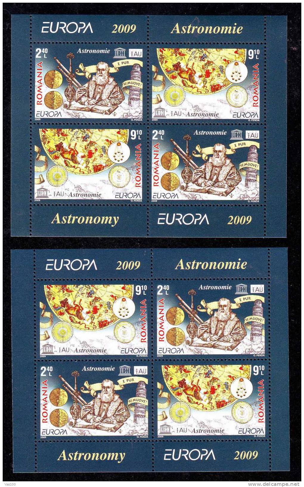 Romania 2009 Astronomy, EUROPA CEPT Mint **MNH, 2 Minisheet  4 Stamp Model 1 & Model 2. - Sterrenkunde