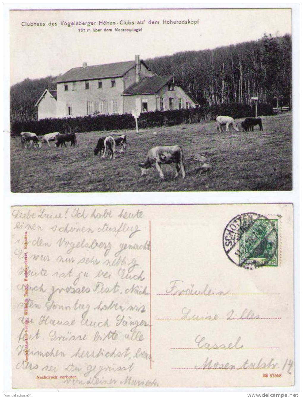 AK Clubhaus Des Vogelsberger Höhen-Club Auf Dem Hoherodskopf  767 M ü. D. M. 11.7.10 7-8 N SCHOTTEN Nach Cassel - Vogelsbergkreis