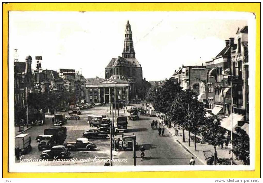 * Groningen (Holland) * (Wesly 202) Vismarkt Met Korenbeurs, Marché, Café, Char, Camion, Volkswagen Kever, Oldtimer, Car - Groningen