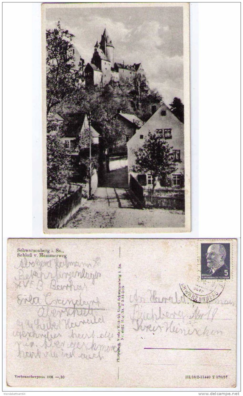 AK Schwarzenberg I. Sachsen Schloß V. Hammerweg 6.62 - 8 RLA - CRANDORF über SCHWARZENBERG Landpoststempel N.  Hainichen - Schwarzenberg (Erzgeb.)