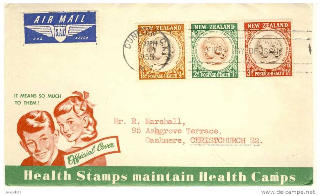 1955 New Zealand Cachet FDC Of "Health" With Complete Set Of 3 Stamps - FDC