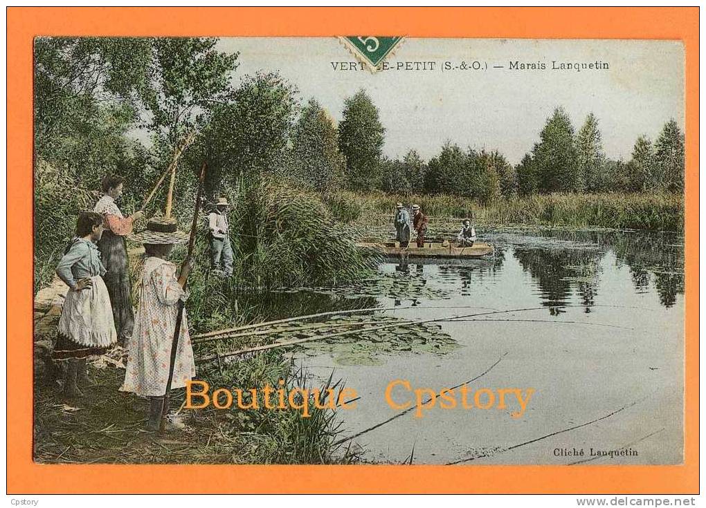 91 - VERT Le PETIT - Peche Lanquetin En Etang - Pecheur - Belle Carte Voyagée 1911 - Vert-le-Petit