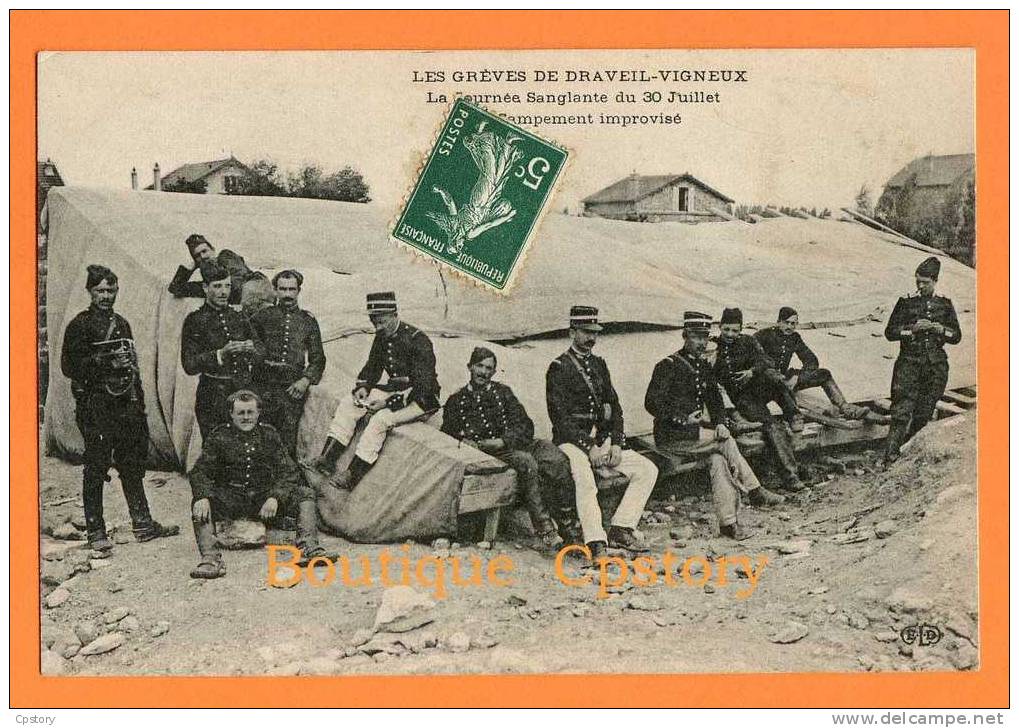 91 - DRAVEIL VIGNEUX - Les Grèves N° 10 - Campement Militaire Improvisé - Vigneux Sur Seine