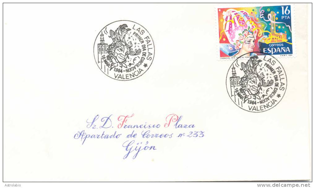 1984 " Las Fallas, FDC " Obliteration Valencia - Máquinas Franqueo (EMA)