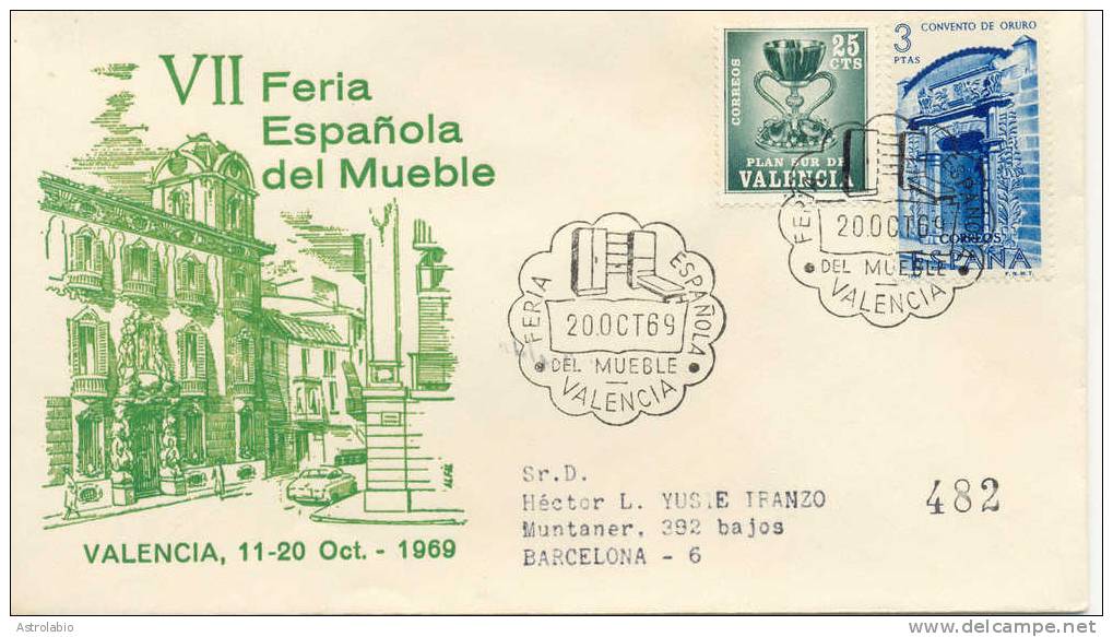 1969 " Feria Del Mueble " Obliteration Valencia Recommande - Franking Machines (EMA)