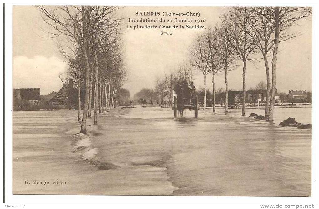 41 - SALBRIS  -  Inondations Du 21 Janvier 1910 - La Plus Forte Crue De La Sauldre, 3 M 10 - Attelages - Salbris