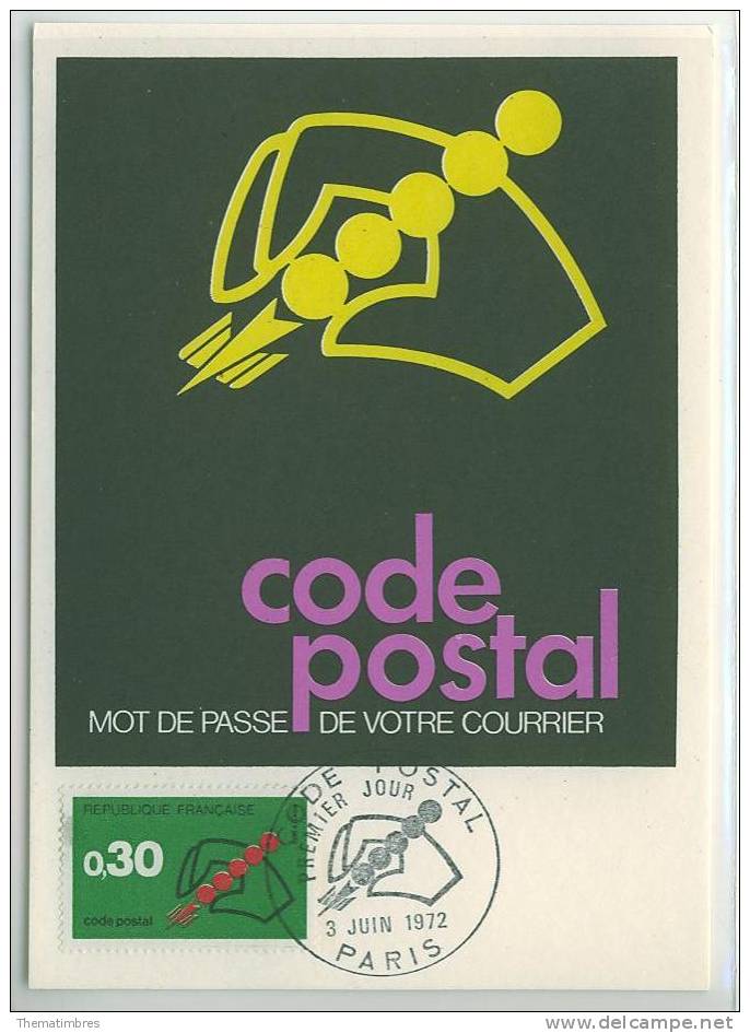 CM0257 Code Postal 1719 France 1972 Carte MAXIMUM FDC Premier Jour - Zipcode