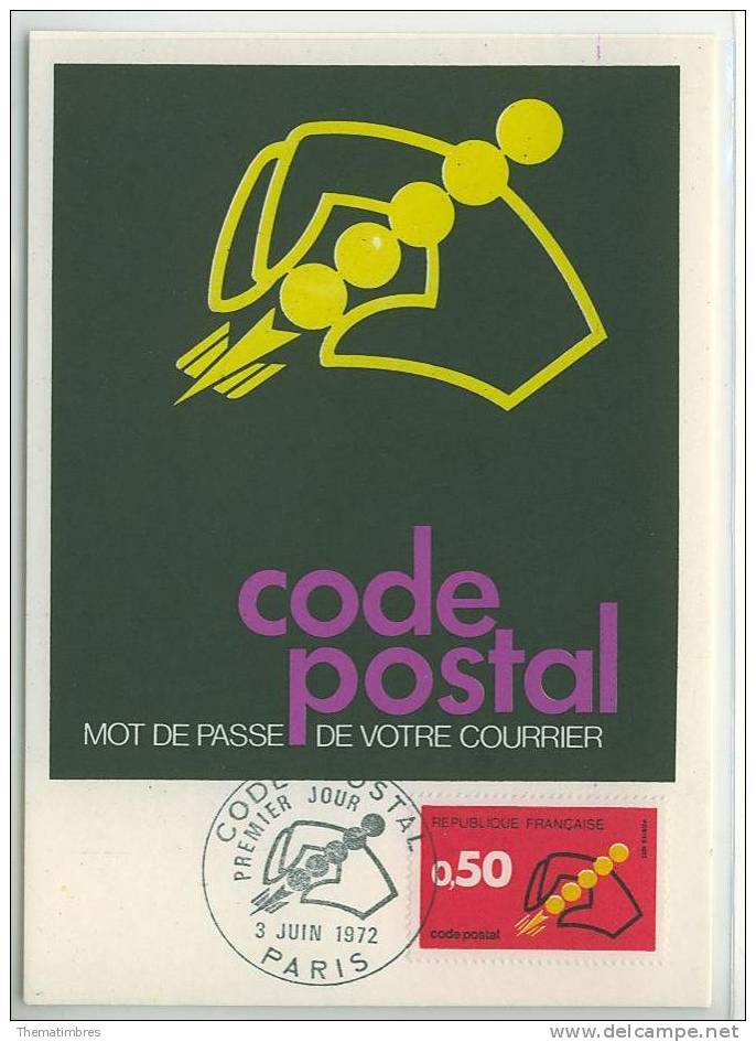 CM0257 Code Postal 1720 France 1972 Carte MAXIMUM FDC Premier Jour - Zipcode