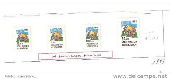 25350)foglio Uzbekistan 1993 Cccp Stemma E Bandiera - Serie Ordinaria Di 15,00+8,00+100,00+50,00 - Oezbekistan