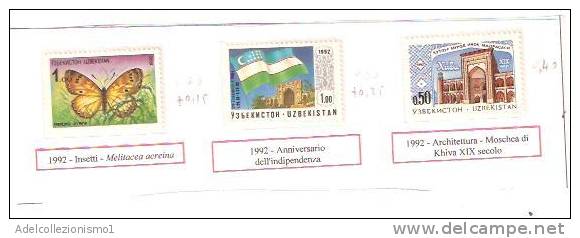 25353)foglio Uzbekistan  1992 Con 1,00 Insetti + 1,00 Ann. Dell'indipendenza + 0,50 Architettura Moschea Di Khiva - Ouzbékistan