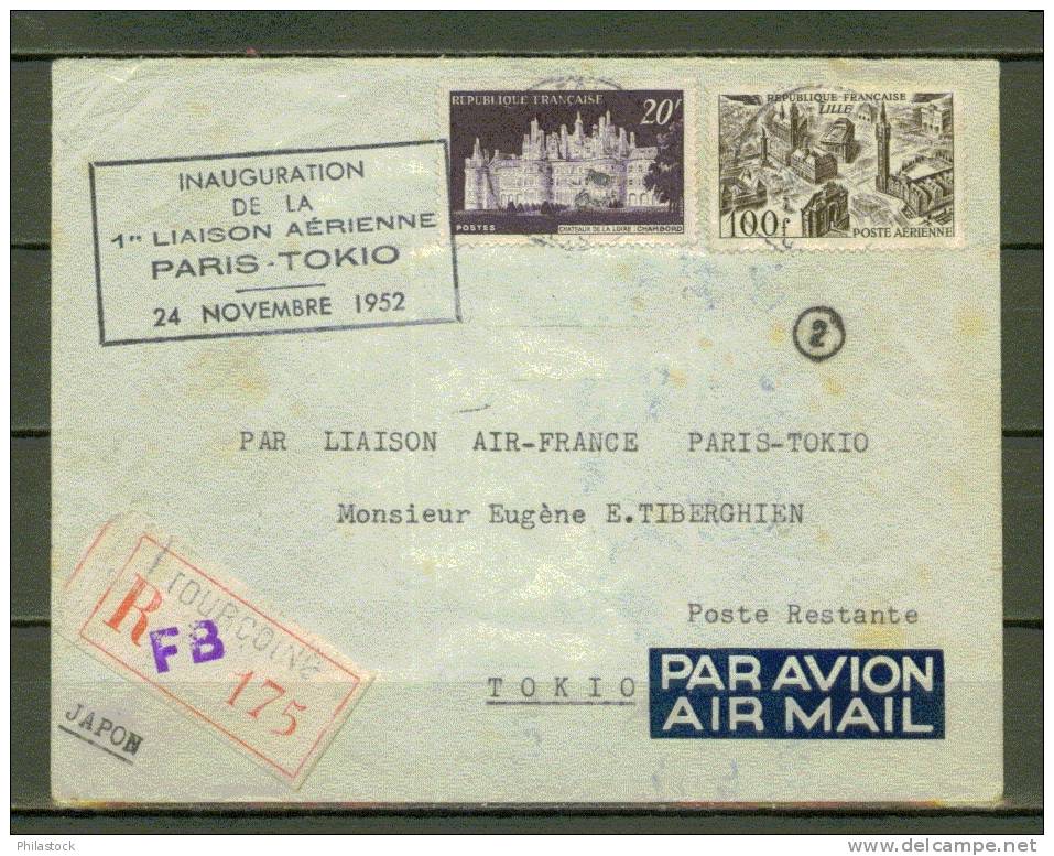 FRANCE 1952  1° Liaison Paris-Tokio Lettre Recommandée - Briefe U. Dokumente