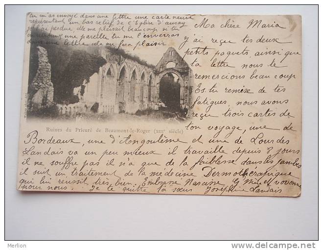 27 BEAUMONT LE ROGER - Les Ruines Du Prieuré  - PU 1903  F   D51457 - Beaumont-le-Roger