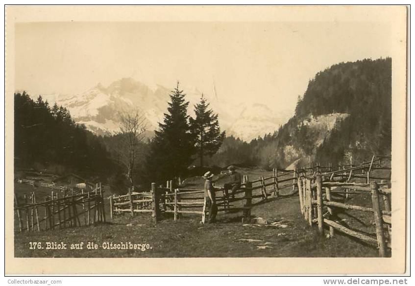 VINTAGE Ca1900 REAL PHOTO POSTCARD AK CPA SUIZA SWITZERLAND OBWALD LUNGERN BLICK AUF DIE OLTSCHIBERGE - Lungern