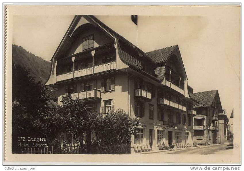 VINTAGE Ca1900 REAL PHOTO POSTCARD AK CPA SUIZA SWITZERLAND OBWALD LUNGERN HOTEL LOWEN - Lungern