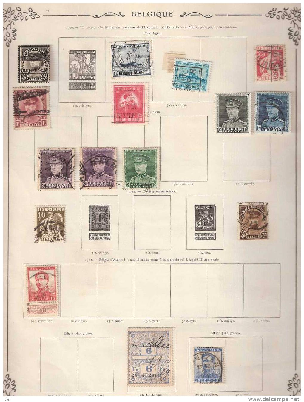 BELGIQUE 1884 - 1947, Collection 38 T Neufs & Obl S/feuille Album Anc; Dont Yvert N°64,72,74*,318(*),323,Taxe Fiscale.. - Sammlungen