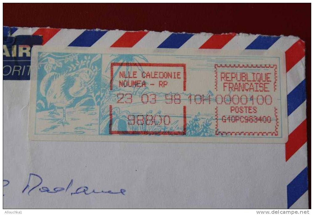 23-03-1998-10H-NOUVELLE CALEDONIE-REPUBLIQUE FRANCAISE -VIGNETTE D´AFFRANCHISSEMENT SUR LETTRE -MARCOPHILIE -NEA MAGENTA - Storia Postale