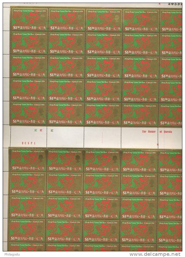 Year Of The DRAGON  1976 ++ FULL Sheets ++ SG 338/339  C.v. 7,25 Or 66,50 Pounds X 50 - Neufs
