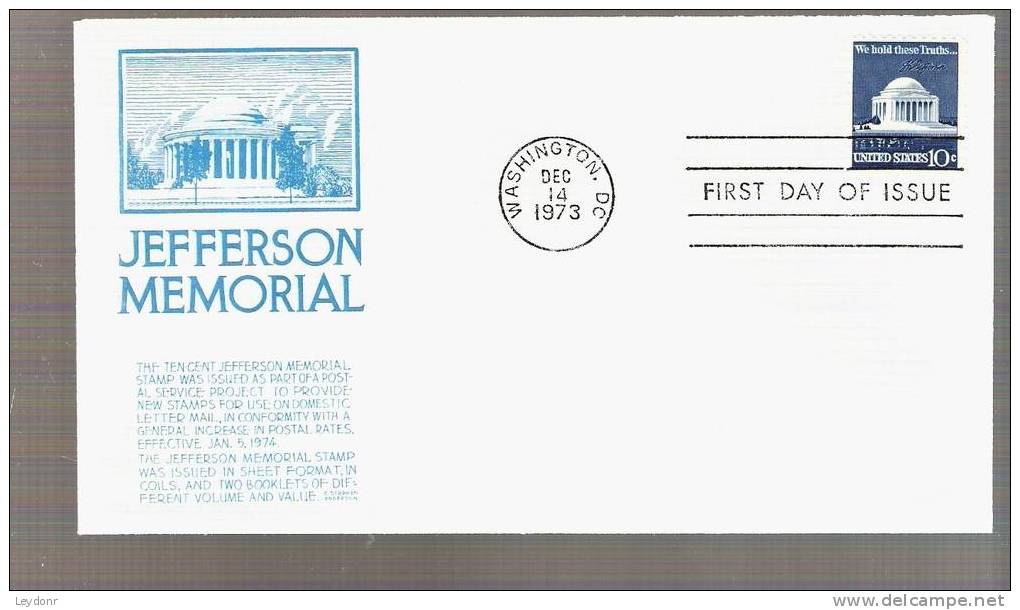 FDC United States - Jefferson Memorial  - Scott # 1510 - 1971-1980