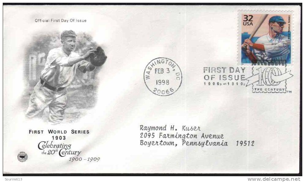 Fdc Usa 1998 Sports Base-Ball 1903 Premiers Tournois Mondiaux - Base-Ball