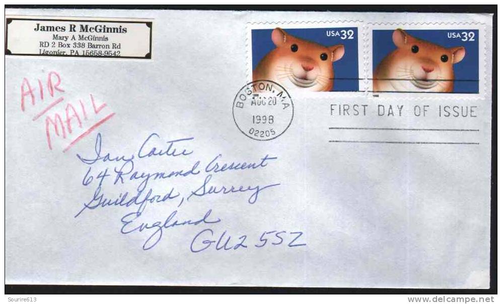 Fdc Usa 1998 Mammifères Rongeurs Hamster - Roedores