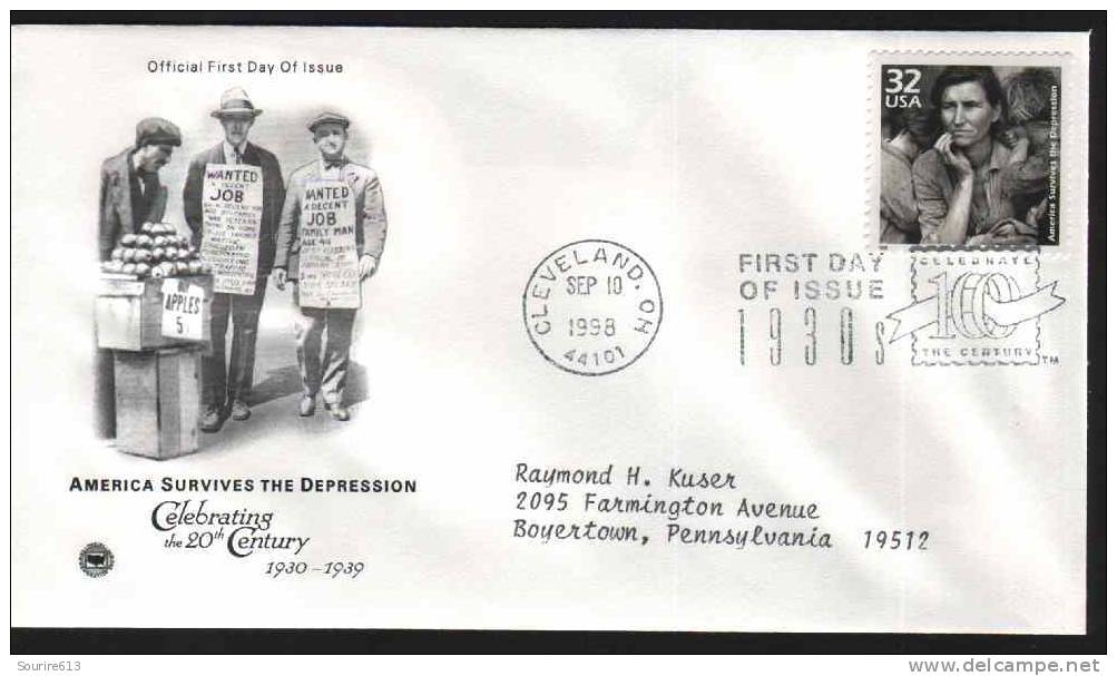 Fdc Usa 1998 Suite Krach 1929 La Grande Dépression Chômage - Otros & Sin Clasificación