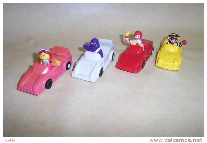 MAC DONALD / 1991 SUPER CARS AVEC BIRDIE+GRIMACE+HAMBURG+RO NALD/  HAPPY MEAL / SERIE COMPLETE / PARFAIT ETAT - McDonald's