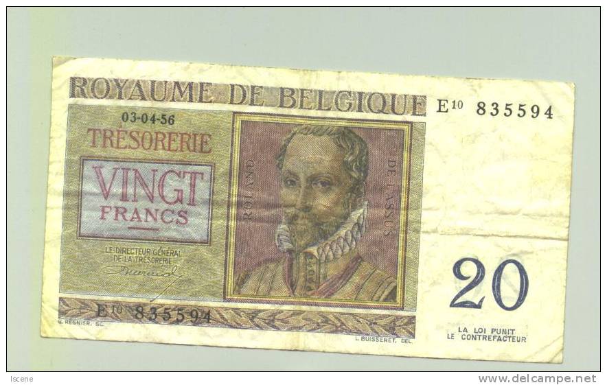 20 Francs 1956 - Roland De Lassus - Philippus De Monte - Sonstige & Ohne Zuordnung
