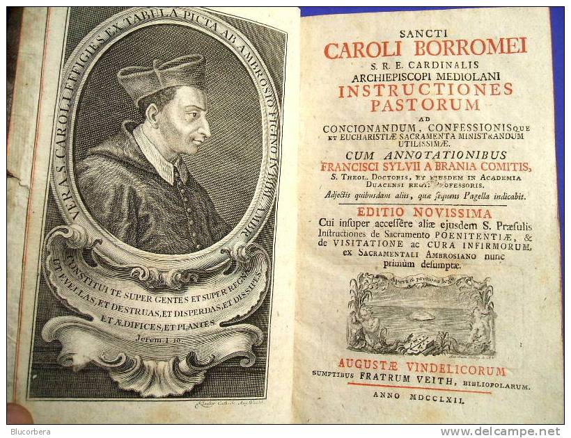 1762 SAN CARLO BORROMEO IN 8^ RIL. PELLE-  INC.ALL'ANTIPORTA - - Old Books