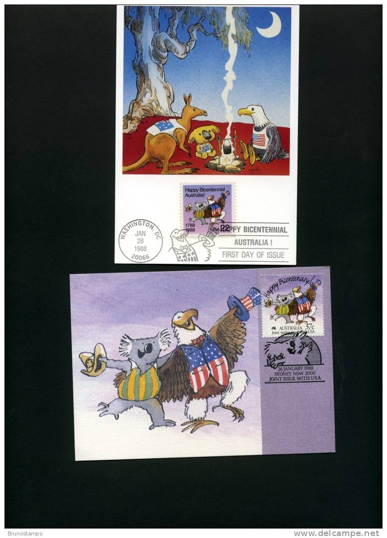 AUSTRALIA - 1988  HAPPY BICENTENARY JOINT ISSUE WITH USA  BOTH  MAXIMUM CARDS - Maximumkarten (MC)