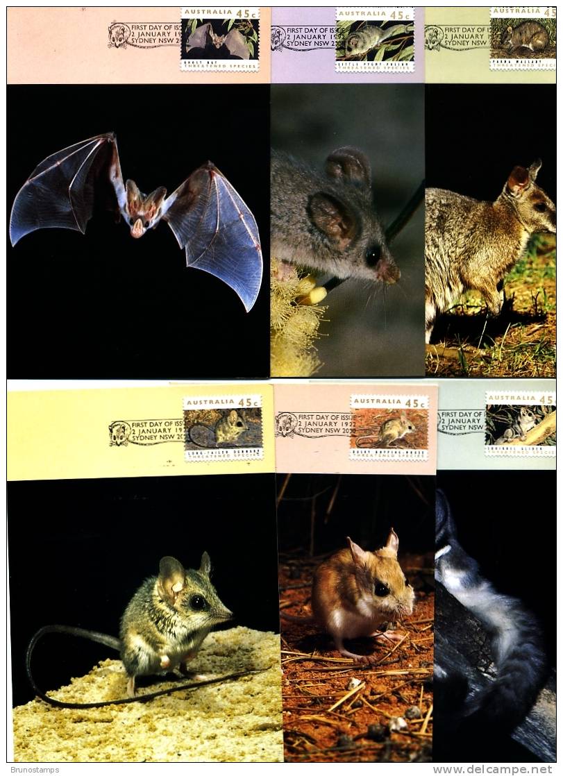 AUSTRALIA - 1992  THREATENED SPECIES   SIX  MAXIMUM CARDS - Cartes-Maximum (CM)