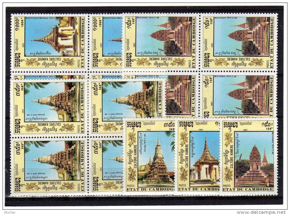 Pagoden Kultur Der Khmer Kambodscha 1285/7, ZD-Paar + 4 - Block ** 49€ - Buddhismus
