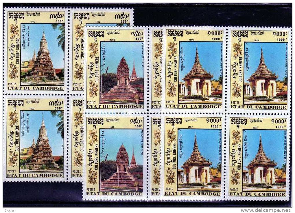 Pagoden Kultur Der Khmer Kambodscha 1285/7, ZD-Paar + 4 - Block ** 49€ - Bouddhisme