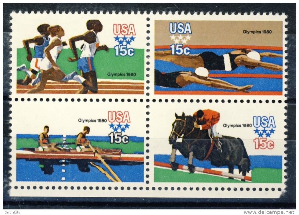 1980 US  MNH  Block Of 4 Different Setenant Olympic Stamps - Strips & Multiples