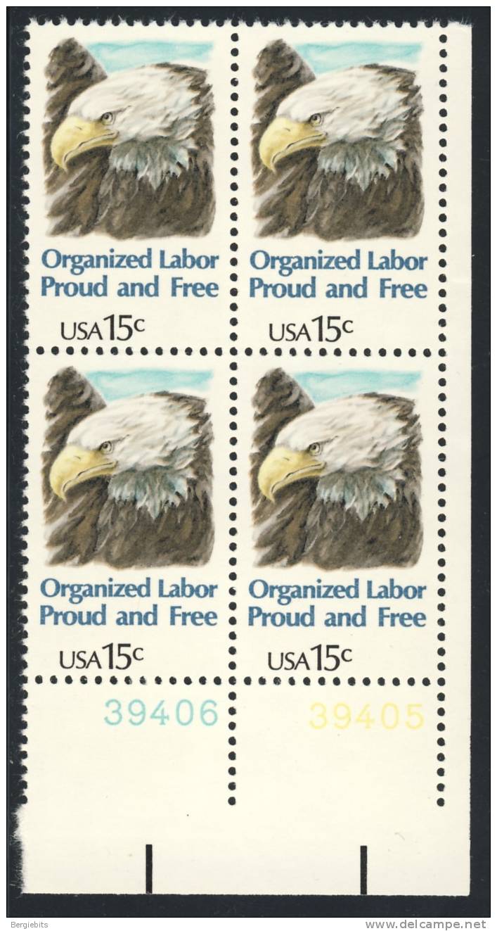 1980 US  MNH Plate Block Of 4 Bald Eagle Stamps - Numéros De Planches