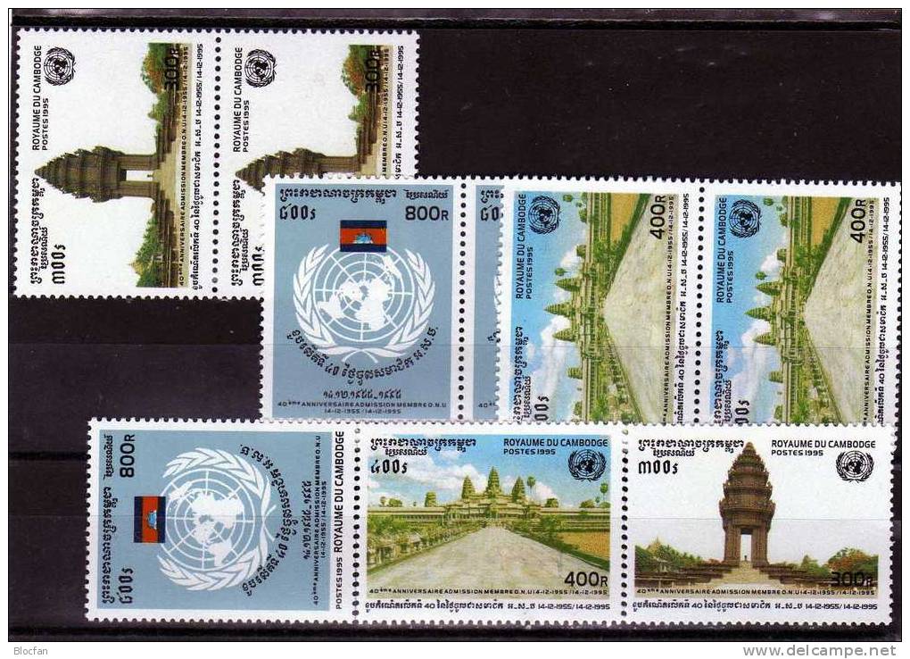 Emblem, Landschaft, Pagode Kambodscha 1552/4, ZD-Paar + 4 - Block ** 32€ - Buddhismus