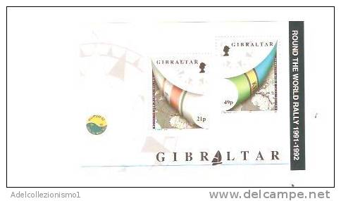24449)n.2 Francobolli Gibilterra Da 21p E 49p Round The World Rally 1992 - Commemorative Panes