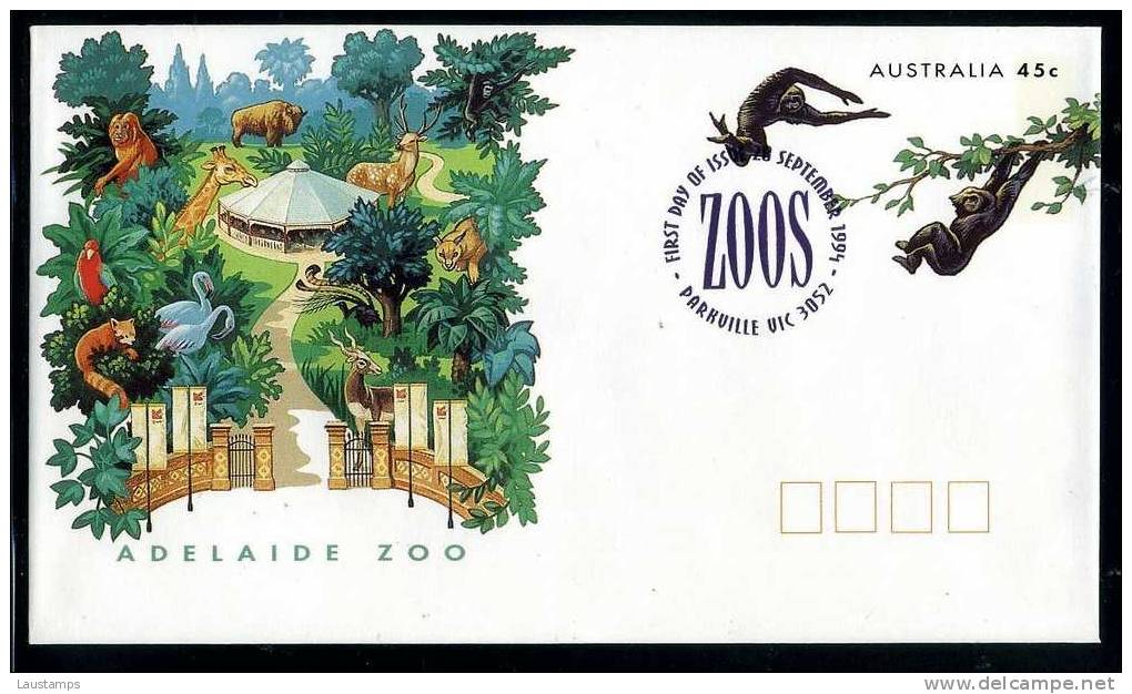 Australia 1994 Monkey Prepaid Envelope With First Day Cancelled - Singes