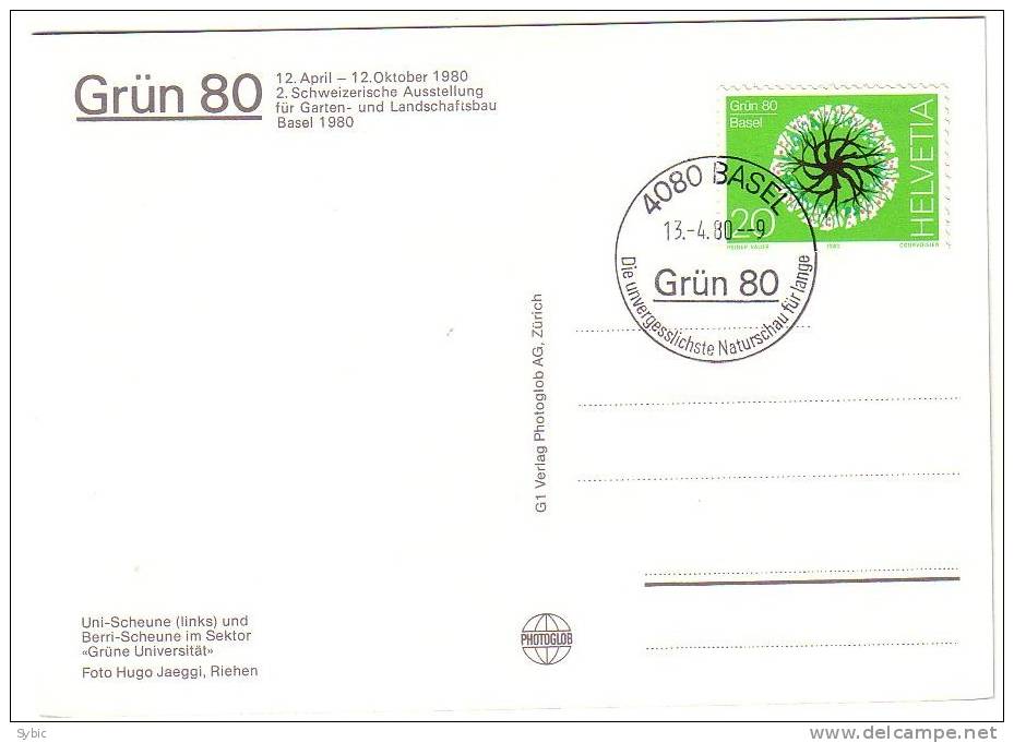 SUISSE- Carte Postale 13/04/1980- Yvert 1100 - Grün 80 Basel - Covers & Documents